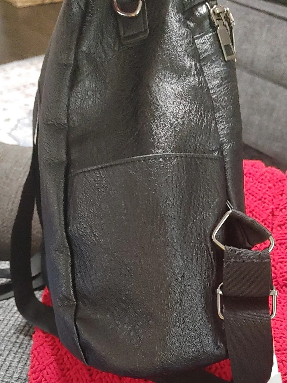 Black Faux Leather Backpack